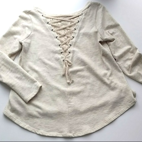 Anthropologie Tops - Anthro Everleigh Cream Laced Up Back Sweatshirt XS
